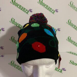 Ugly Christmas Hat Be Jolly Beanie Lights Light Up Pom Cap Black One Size